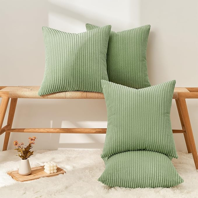 Topfinel Decorative Sage Green Throw Pillow Covers Cushion Cases, Set of 4 Soft Velvet Modern Double-Sided Designs Match for Home Decor, Pillow Inserts Not Included (18x18 inch)