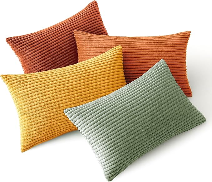 MIULEE Decorative Throw Pillow Covers 12x20 Inch Set of 4, Vibrant Cushion Covers Vintage Retro Home Decor, Mix and Match Color Clash Design for Sofa Couch Bed Living Room Yellow Rust Green