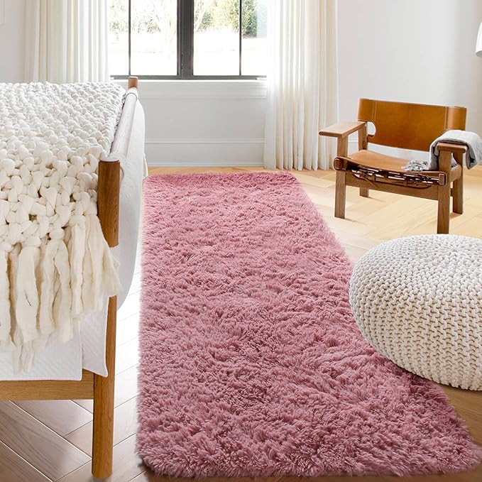 ONASAR Blush Runner Rugs for Bedroom Living Room, Fluffy 2x6 Bedside Hallway Area Rug, Ultra Soft Plush Furry Faux Fur Non Slip Floor Carpet for Nursery Kids Dorm Closet Home Decor Aesthetic