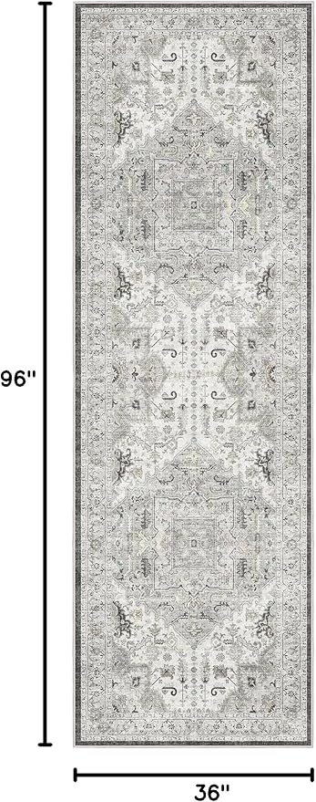 Madane Hallway Runner 3x8, Kitchen Rugs Washable Entryway Rug Vintage Kitchen Runners Non Slip Indoor Area Rug Farmhouse Carpet Runner for Bathroom Living Room Bedroom (3 X 8, Ivory/Brown)