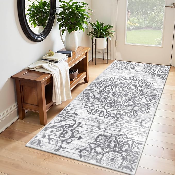 HEBE Washable Area Rug - 3'x6' Non Slip Soft Distressed Medallion Bedroom & Living Room Accent Throw Vintage Entry Floor Carpet for Dining Room & Bathroom Entryway