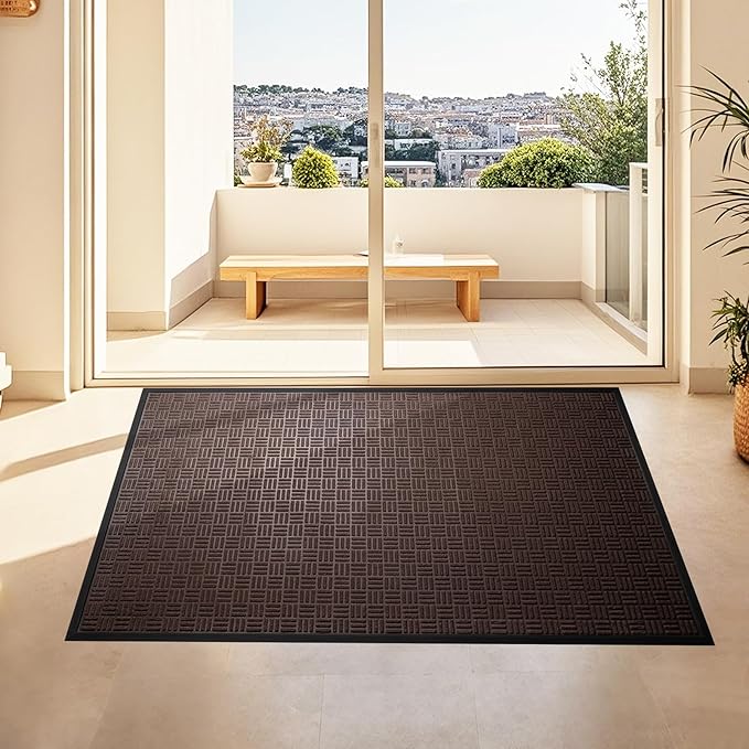 Mibao Front Door Mat, Heavy Duty Durable Welcome Mat for Outdoor Indoor, Dirt Trapper Waterproof Super Absorbent Door Mat for Entryway Outside Patio Porch, 61.5" x 36", Coffee