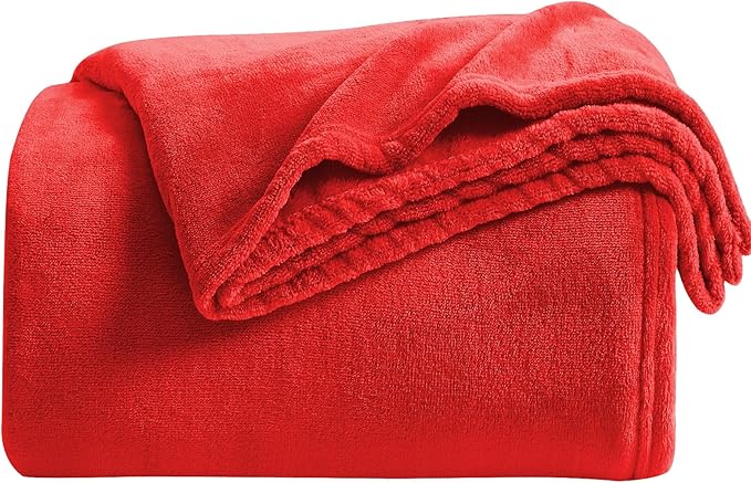 KMUSET Super Soft Throw Blanket Premium Silky Flannel Fleece Twin Red Microfiber Lightweight Blanket All Season Use