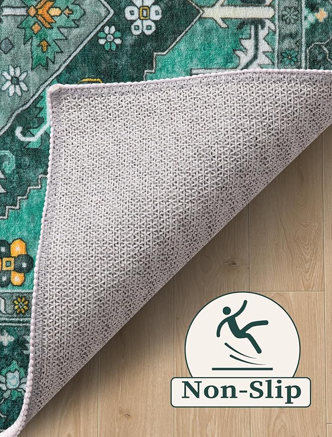 SERISSA Boho Washable Runner Rug, 2x6 Rug Runner Non-Slip Vintage Teal Hallway Kitchen Runner Rug Ultra Soft Print Distressed Tribal Floor Carpet Runner for Bedroom Bathroom Laundry Living Room