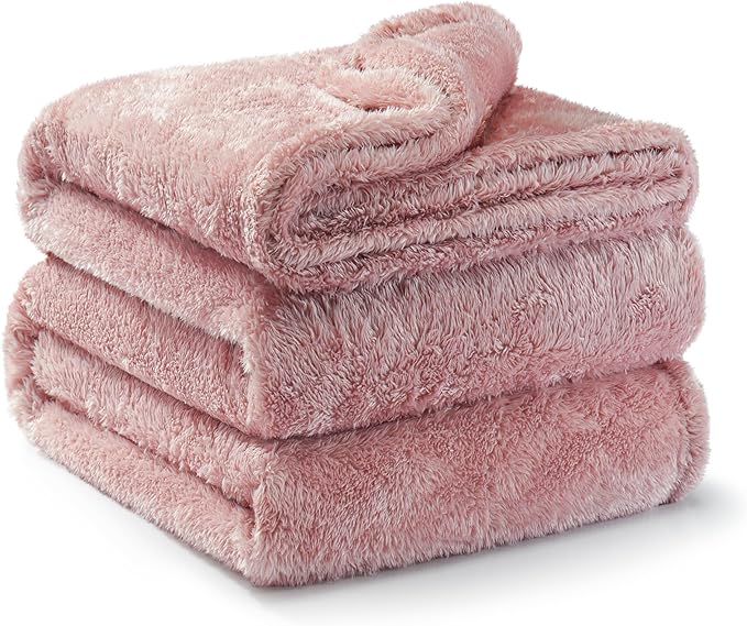 Exclusivo Mezcla Plush Fuzzy Fleece Bed Blanket King Size, Super Soft, Fluffy and Warm Blankets for Couch, Bed, All Season (Dusty Pink, 90x104 inches)