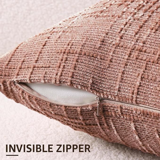 decorUhome Summer Pink Chenille Throw Pillow Covers 20x20 Set of 2 Textured Soft Cozy Slubby Couch Pillow Covers Modern Farmhouse Boho Decorative Pillow Cases for Bed Sofa Living Room