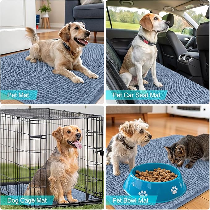 OLANLY Dog Door Mat for Muddy Paws 70x46, Absorbs Moisture and Dirt, Absorbent Non-Slip Washable Doormat, Quick Dry Chenille Mud Mat for Dogs, Entry Indoor Entryway Carpet for Inside Floor, Airy Blue