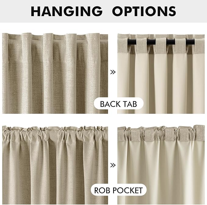 MIULEE 100% Blackout Linen Curtains for Bedroom, Cobblestone Solid Luxury Decor Thermal Insulation Room Darkening Drapes for Living Room Nursery Back Tab Rod Pocket 42 x 90 Inches, 2 Panels