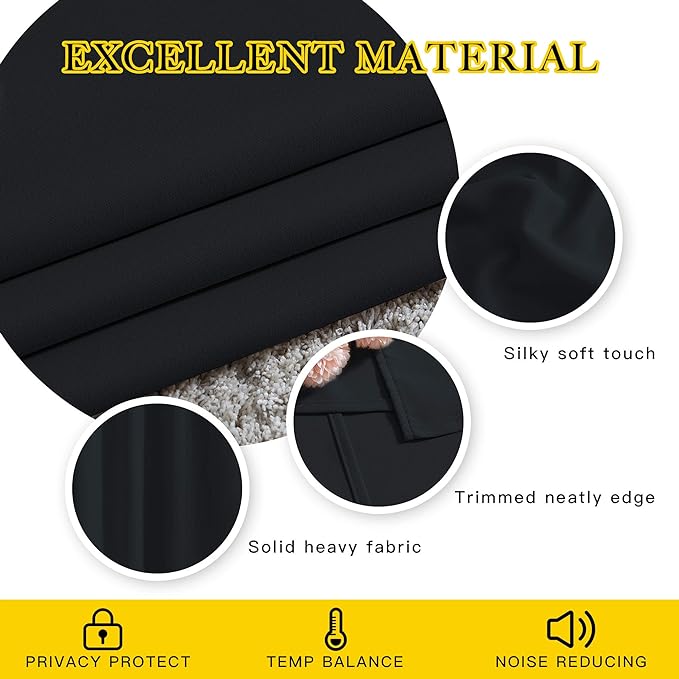 NICETOWN Black Blackout Curtains 36 inch Curtains for Kitchen, Grommet Solid Window Treatments Sound Reducing for Bedroom, 2 Panels, W37 x L36, 2 Panels
