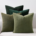 Topfinel Dark Green Euro Shams Decorative Throw Pillow Covers 22x22 Inch Set of 4,Soft Corduroy Striped Gradient Color Large Cushion Cover for Beach,Patio,Balcony,Living Room,Summer Home Decor