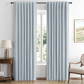 MIULEE 100% Blackout Linen Curtains for Bedroom, Chambray Blue Solid Luxury Decor Thermal Insulation Room Darkening Drapes for Living Room Nursery Back Tab Rod Pocket 42 x 90 Inches, 2 Panels