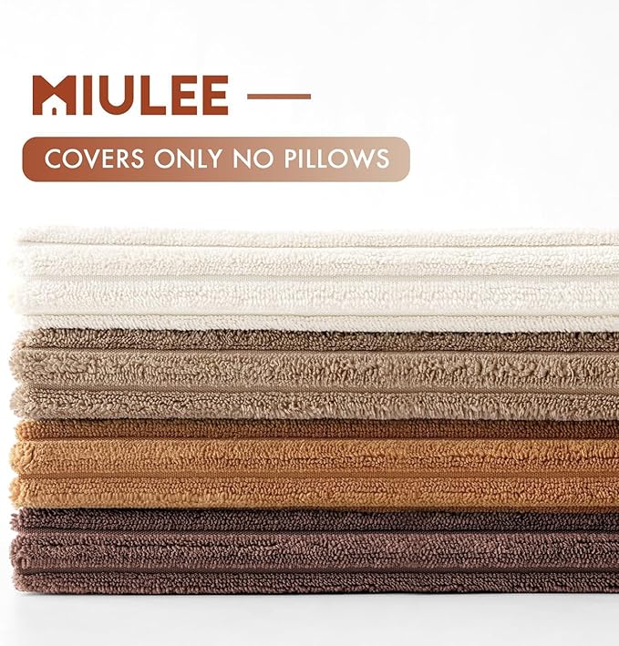MIULEE Boho Farmhouse Throw Pillow Covers 18x18 Inch Set of 4 Rustic Mordern Neutral Cushion Covers Soft Corduroy Nordic Home Decor for Couch Bed Sofa Living Room Brown
