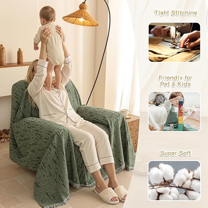 MYSKY HOME Oversized Armchair Couch Cover for 1 Cushion Couch, Washable Sofa Protector, Chair Couch Covers Sofa Covers Sofa Throws Sofa Slipcovers Futon Cover for Pet, Kid, 71"X91", Moss Green