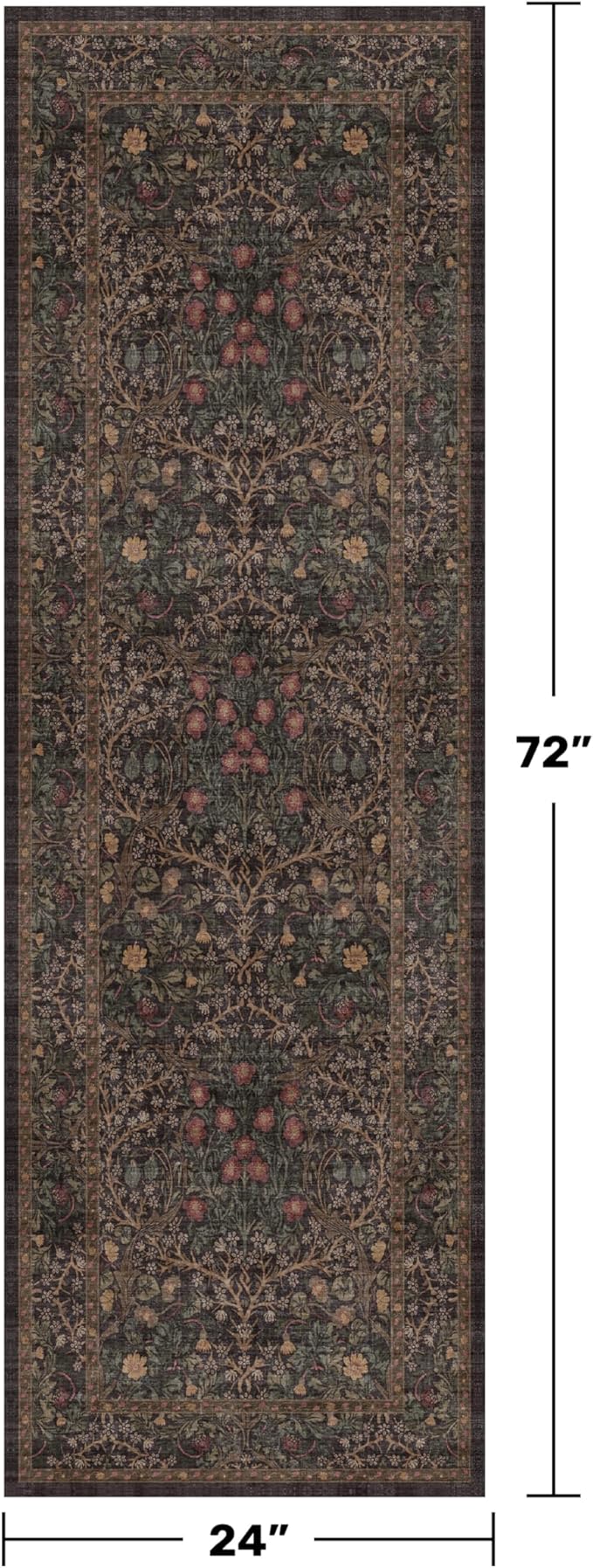 Dark Brown Washable 2x6 Runner Rugs for Entryway, Kitchen, Hallway, Bedroom Bedside, Laundry Room, Bathroom Rug, Pet & Kids Friendly Vintage Non Slip Low Pile Stain Resistant Long 24 x 72 Floor Carpet