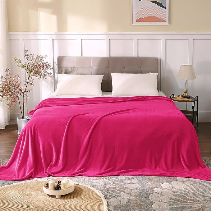 BEDELITE Fleece Blankets Queen Size Hot Pink Throw Blankets for Bed, Luxury Plush Cozy Fuzzy Blanket 90x90 inches, Super Soft Warm Lightweight Throw Blanket All Seasons Suitable
