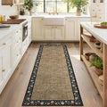 GarveeHome 4x6 Area Rugs for Bedroom Living Room Machine Washable Rugs Floral Bordered Small Carpet Non-Slip Stain Resistant Accent Carpet for Dining Room Table Apartment Office, Brown