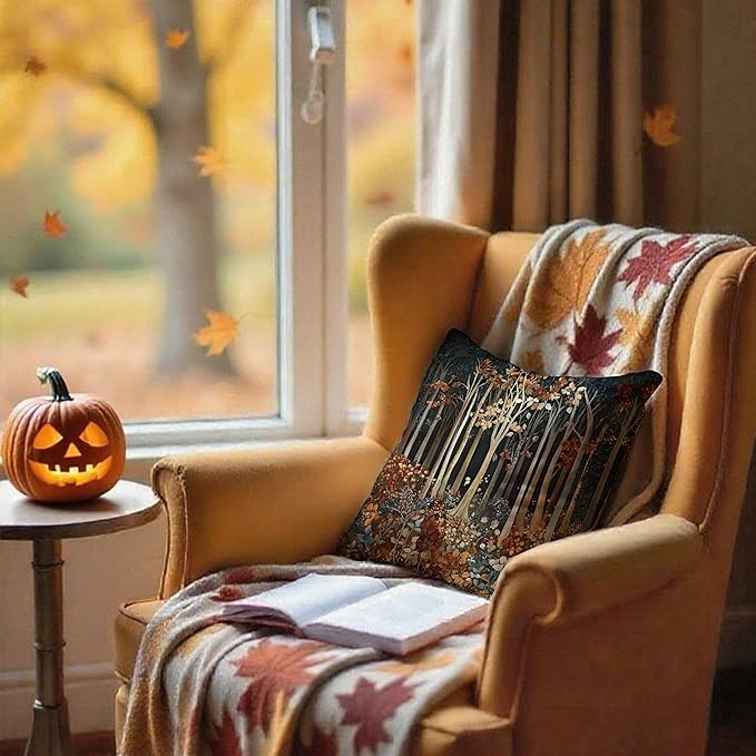 Rustic William Morris Inspired Autumn Forest Decor Pillow Covers 18x18,Fall Home Room Decor, Vintage Botanical Nature Decorative Throw Pillow Covers for Home Bedroom Living Room