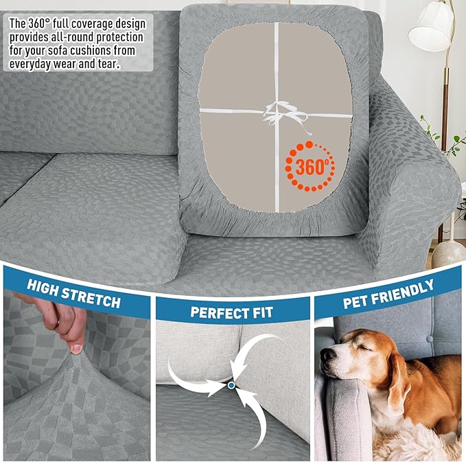 2025 Stretch Chaise Covers for Sectional Sofa, Individual Chaise Lounge Cover Removable Washable, L-Shaped Couch Seat Cover Replacement, Unique Fashion Pattern Soft Cozy Durable (Chaise, Light Gray)