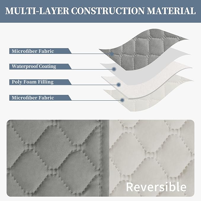 ISSUNTEX Double Protection 100% Waterproof Loveseat Sofa Covers for Living Room, Couch Covers for 2 Cushion Couch Sofa, Reversible Furniture Protector Sofa Cover for Dogs (Loveseat, Light Gray/Ivory)