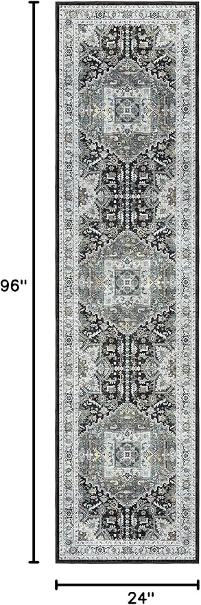 Madane Washable Runner Rug 2x8, Runners for Hallways Non-Slip Kitchen Runner Rugs Ultra-Thin Laundry Room Carpet Runner for Entrance Living Dinning Room Foyer, Grey Green/Black Olive