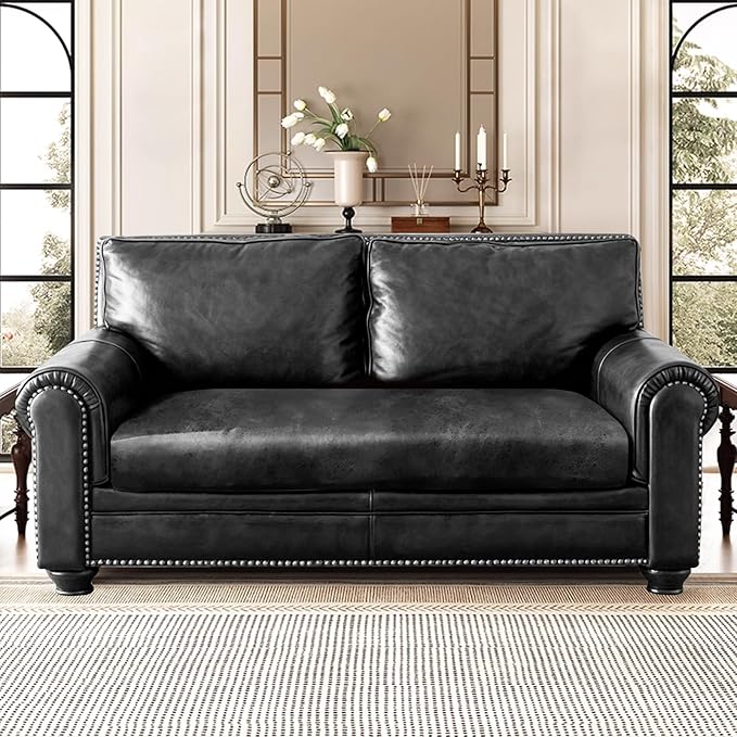 Leather Look Couch Cushion Covers Sofa Seat Slipcovers Sets Couches Furniture Protector for Sectional Armchair Loveseat Pets Kids Stretch Spandex Fabric (1 Cushion Loveseat, Dark Grey)