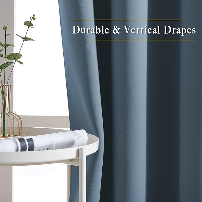 NICETOWN 50% Blackout Smoky Blue Sliding Glass Curtains 2 Panels Set - Window Treatment Thermal Insulated Grommet Light Blocking Sound Reducing Drapes for Bedroom/Living Room, W80 x L84