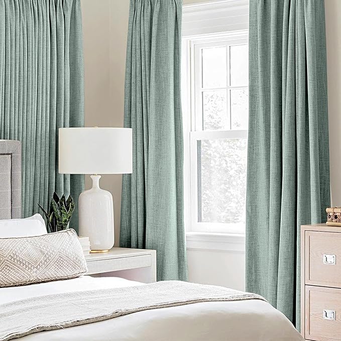 MIULEE Linen Texture Curtains for Bedroom Solid 100% Blackout Thermal Insulated Seafoam Green Curtains Grommet Room Darkening Curtains/Draperies for Living Room Nursery 52x54 Inch (2 Panels)