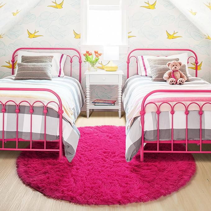 Hot Pink Round Circle Rug 6Ft for Girls Bedroom, Big Fluffy Area Rugs for Kids Room Decor Aesthetic, Shag Plush Fuzzy Furry Carpet for Living Room Nursery Dorm Classroom, Cute Teen Baby Preppy Rug