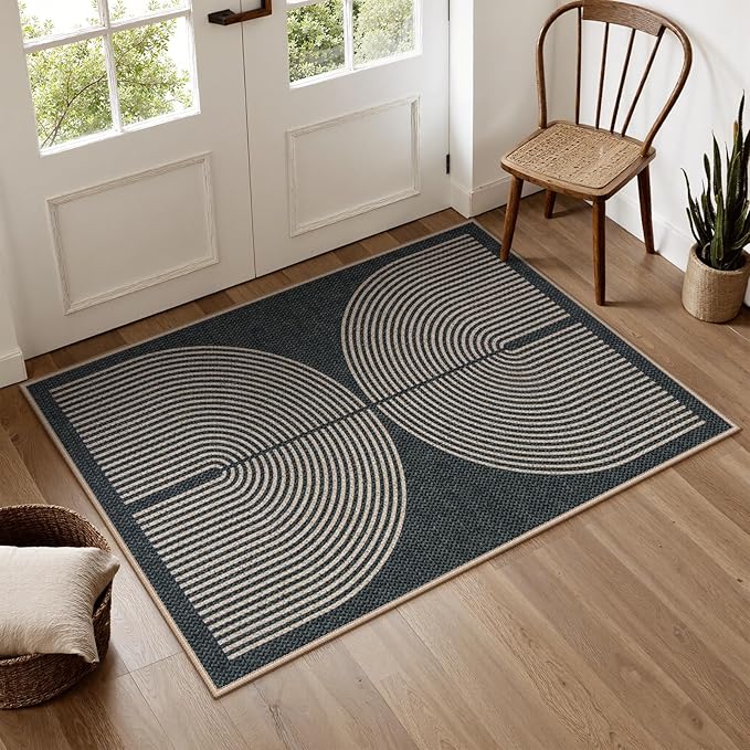 Lahome Enfys Rainbow Easy Jute Rug, 32"x48" Door Mat Black Indoor Outdoor Neutral Entryway Rug, Farmhouse Non Slip Non Shedding Lightweight Kitchen Mats for Floor Entrance