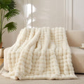 COOVA Faux Fur Throw Blanket for Couch, Cozy Soft and Fuzzy Plush Rabbit Fur Bubble Blanket for Sofa Bedroom Living Room, 60x80 Inches Ivory White