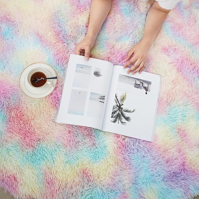 6x9 Fluffy Area Rug for Living Room,Shag Area Rugs for Bedroom,Soft Fuzzy Rug Non-Shedding Indoor Plush Carpet for Kids Bedroom Nursery Dorm Home Decor,Rainbow
