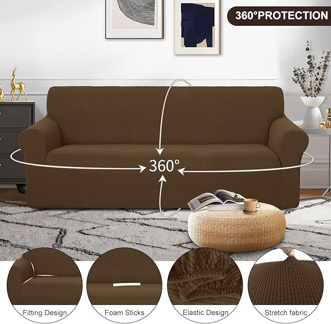 U-NICE HOME Stretch Couch Cover Sofa Cover Sofa Slipcover Furniture Protector for 4 Cushion Couch Sofa Pet Friendly(Oversized Sofa, Brown)