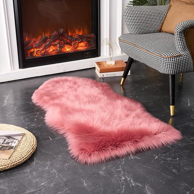 EasyJoy Ultra Soft Fluffy Shaggy Area Rug Faux Fur Rug Chair Cover Seat Pad Fuzzy Area Rug for Bedroom Floor Sofa Living Room (2 x 4 ft Sheepskin, BlushPink)