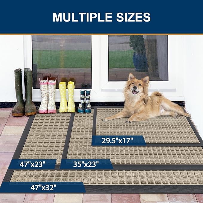 Smiry Front Door Mat Outside Entrance, Heavy Duty Natural Rubber Doormat, Non Slip, Trap Dirt and Moisture, Easy Clean, Low Profile Welcome Floor Mats for Indoor Outdoor Entry, 71x23 Inch, Beige