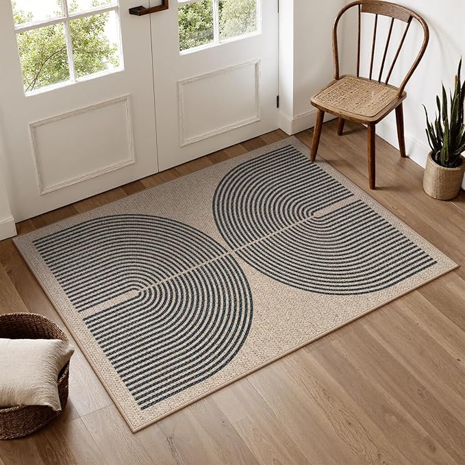 Lahome Enfys Rainbow Easy Jute Rug, 32"x48" Outdoor Mat Non Slip Door Mat Indoor Entrance, Farmhouse Neutral Lightweight Non Shedding Low Pile Throw Rug for Kitchen Entry Foyer