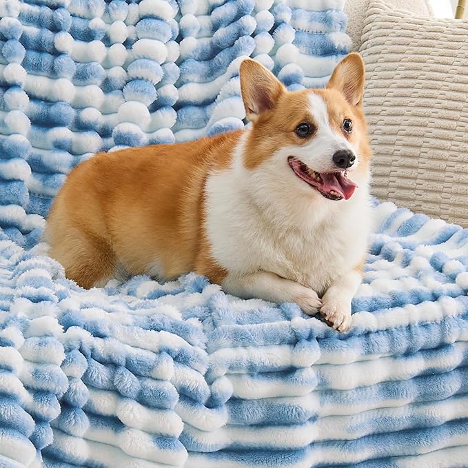 BEDELITE Fleece Throw Blanket for Couch - 300GSM Soft & Warm Fluffy Tie-dye　Blue Blanket, Decorative and Giftable Striped Blankets for Women, Men, 50"x60"