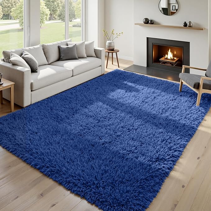 6x9 Area Rugs for Living Room Rug: Soft Fluffy Shag Navy Blue Rugs for Bedroom, Non-Slip Large Fuzzy Plush Rug Indoor Floor Carpet for Nursery Kids Boys Girls Room, Dorms, Playroom, Modern Home Decor