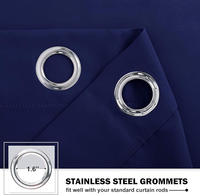 NICETOWN Royal Blue Blackout Kitchen Curtains - Energy Smart Blackout Grommet Curtain Panels for Bathroom/Loft Window/Living Room (42W by 36L 1.2 inches Header, Set of 2)