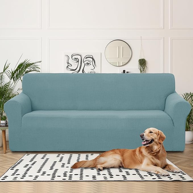 U-NICE HOME 4 Seater Stretch Couch Cover Sofa Cover Washable Sofa Slipcover Furniture Protector for 3 Cushion Couch Sofa Pet Friendly, Light Blue