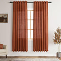 Nanspring Terracotta Semi Sheer Curtains 72 Inches Long 2 Panels Set for Bedroom Back Tab Rod Pocket Light Filtering Drapes Cotton Linen Textured Brick Burnt Orange Living Room Curtain 52X72 Inch