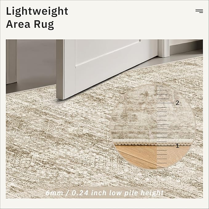 Hallway Runner Rug 3x16 - Vintage Non Slip Washable 16ft Kitchen Runner for Entrance Soft Long Carpet Runners for Living Room Bedroom Dining Room, Brown