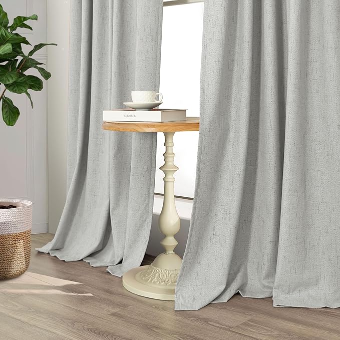 Pitalk 45 Inch Length Blackout Curtains Set of 2 Panels Back Tab Linen Cotton Textured Room Darkening Black Out Short Small Curtains for Bathroom Door Kids Room Bedroom 45 in Long Light Grey Gray