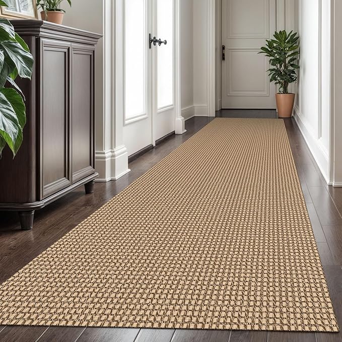 KOZYFLY Extra Long Runners for Hallways 2.6x16 ft Washable Kitchen Runner Non Slip Rubber Backed Hallway Rug Cotton Entryway Runner Rug Floor Carpet for Indoor Hall, Kitchen, Stair, Tan/Orange/Brown