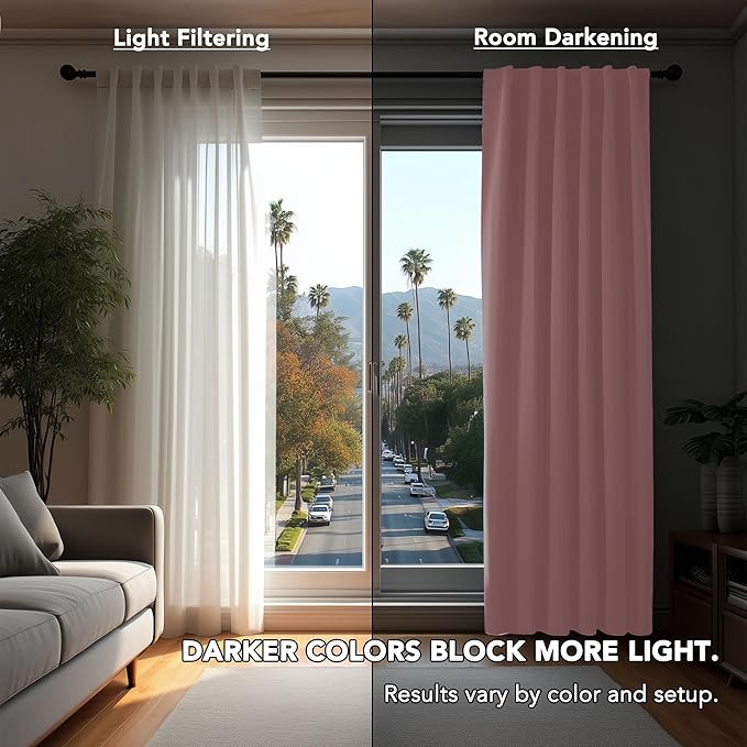 Deconovo Room Darkening Curtains Solid Back Tab and Rod Pocket Curtains Thermal Insulated Blackout Curtains for Office 52Wx95L Inch Coral Pink Set of 2