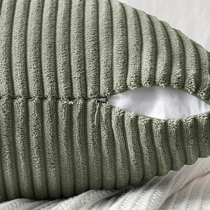 MIULEE Light Olive Green Decorative Throw Pillow Covers 18x18 Inch for Couch Bed Sofa Pack of 2 Boho Farmhouse Throw Pillows Soft Cross Corduroy Patchwork Textured Cushion Cases