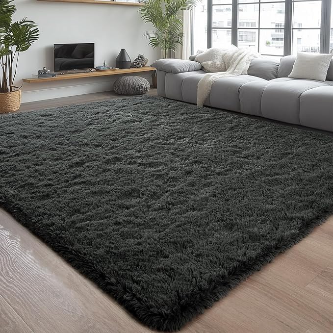 Chicrug Soft Area Rugs for Bedroom Living Room Plush Fluffy Rug 5x8 Feet, Shag Furry Area Rug Carpet Non Shedding for Nursery Children Kids Girls Room Home Decorative, Dark Grey