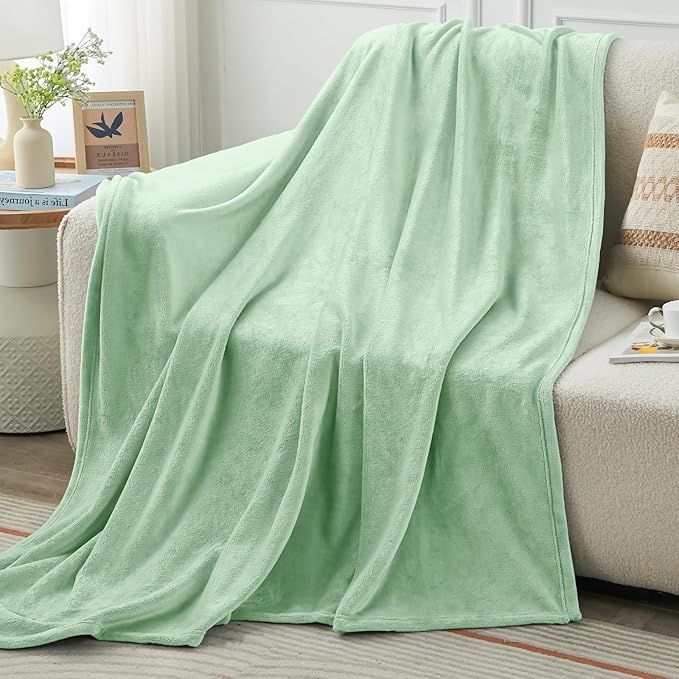 KMUSET Sage Green Fleece Throw Blanket for Bed - Lightweight Super Soft Cozy Luxury Bed Blanket Microfiber 50 x 60 inches