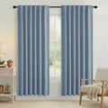 RYB HOME Smoky Blue 100% Blackout Linen Curtains 72 inch Long, Thermal Insulated & Privacy Assurd Drapes for Bedroom/Office/Nursery, Rod Pocket & Back Tab Window Treatment, W52 X L72, 2 Panels