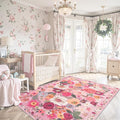 Pink Floral Girls Room Rug 5x7, Non-Slip Washable Rugs for Bedroom Living Room Nursery Kitchen Dining Room Indoor, Ultra-Thin Soft Stain Resistant Girls Room Decor(5 x 7, Pink Garden)