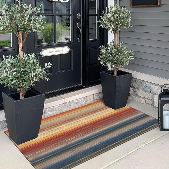 Front Door Mat Indoor Entrance - 2x4.3 Ft Ombre Washable Layered Doormat Outdoor Entrance Porch Rug Non-Slip Modern Abstract Runner Rug for Kitchen Hallway Bedroom Laundry Room Porch Decor